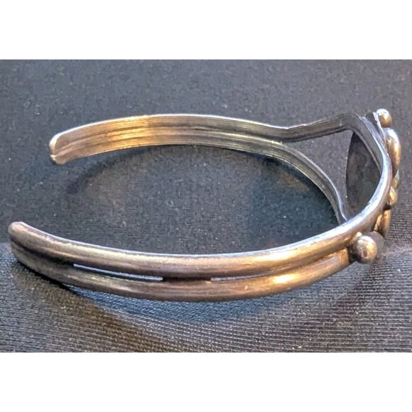 Vintage Navajo Sterling & Turquoise Cabochon Southwestern Open Cuff Bracelet - Picture 4 of 10